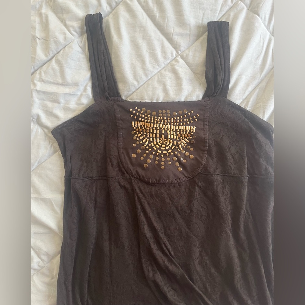 Style & Co. Dark Brown Tank Top with Gold Embellishments